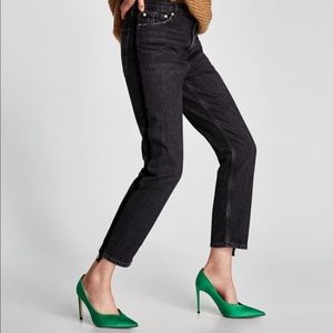 🟠 NWOT Zara high rise crop velvet stripe mom jeans 4